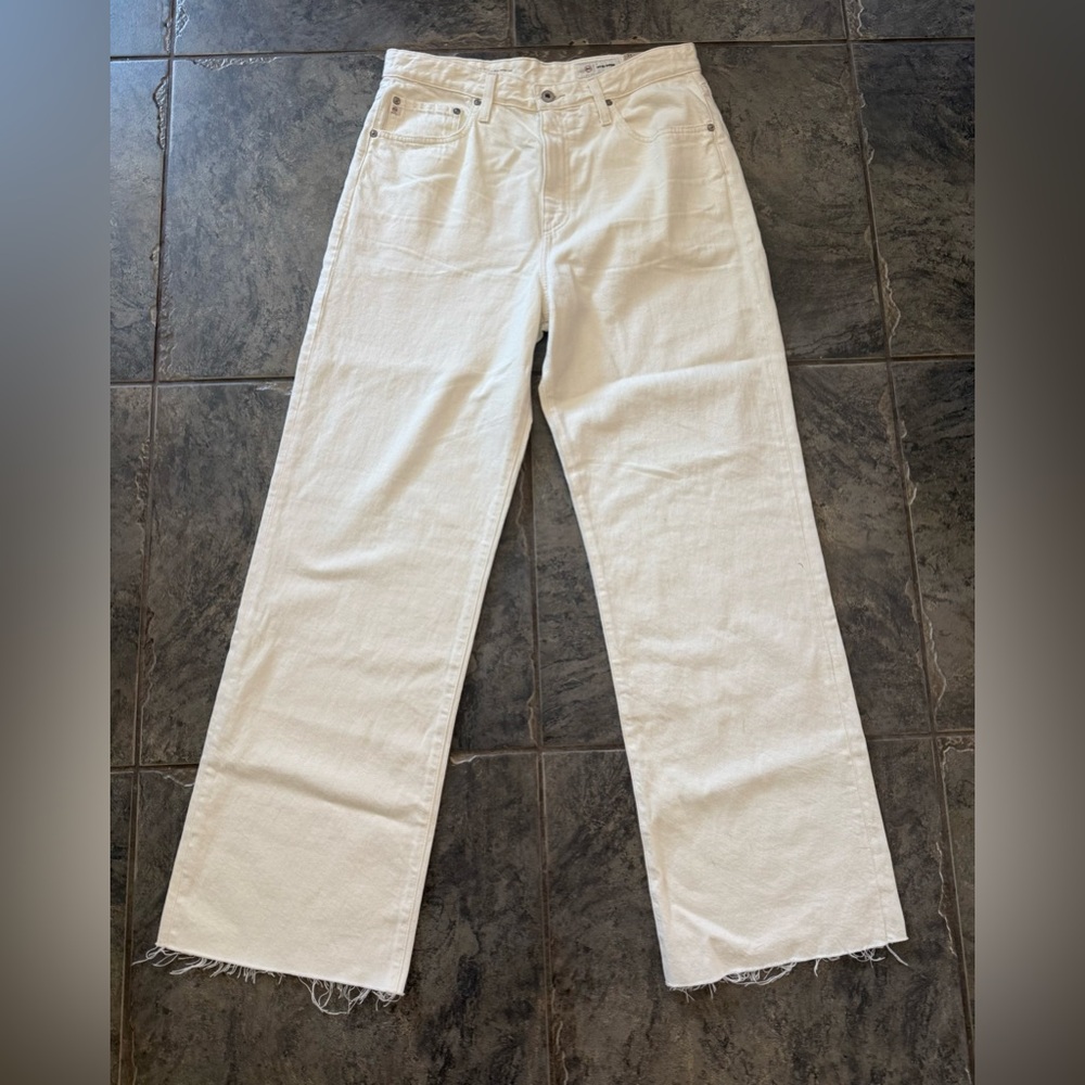 NWT AG Kora Wide Leg Raw Hem Jeans in Powder White Sz 31 $240 - Picture 5 of 11